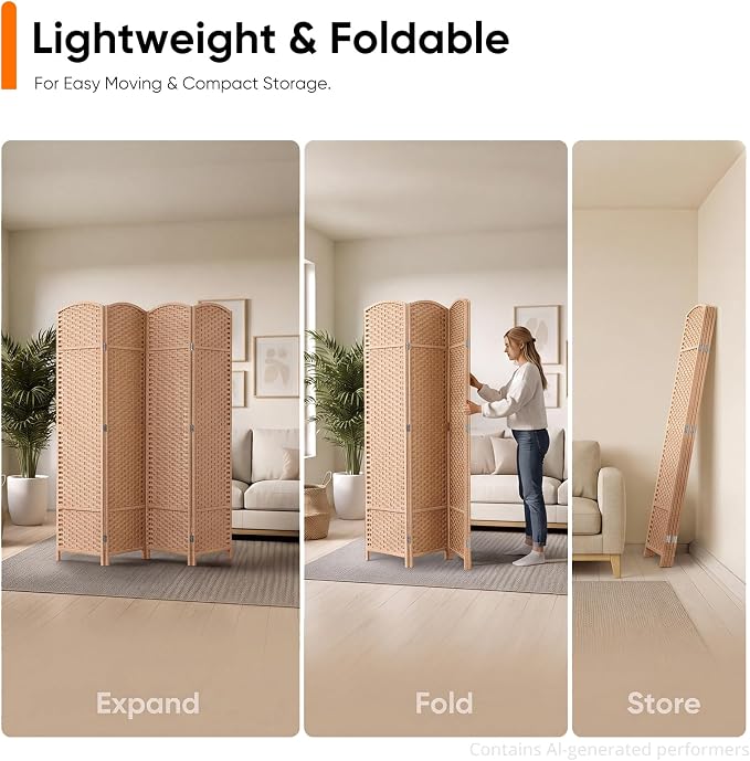 Outdoor Privacy Screen 4-Panel Folding Room Divider Space Partition | 67"H 64"W - Image 4