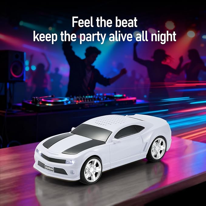 WSTER WS-592 Supercar Design Bluetooth Replica Speaker – Portable Car Model Wireless Speaker with TWS Stereo, FM Radio, LED Party Lights, USB/TF Playback, Hands-Free Calling, Microphone(White)