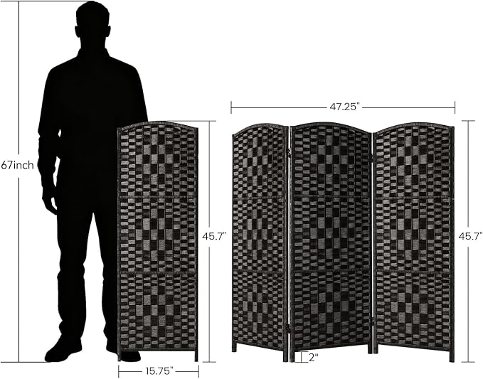 HALLYBEE Short Room Divider, Small Folding Privacy Screens, 3 Panel Black | - Image 2