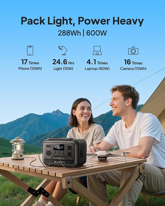 BLUETTI Elite 30 V2 Solar Generator with 100W Solar Panel (Ships Separately), 288Wh LiFePO4 Portable Power Station, 600W AC Outlets (1500W Power Lifting), for Camping, Home Use, Emergency