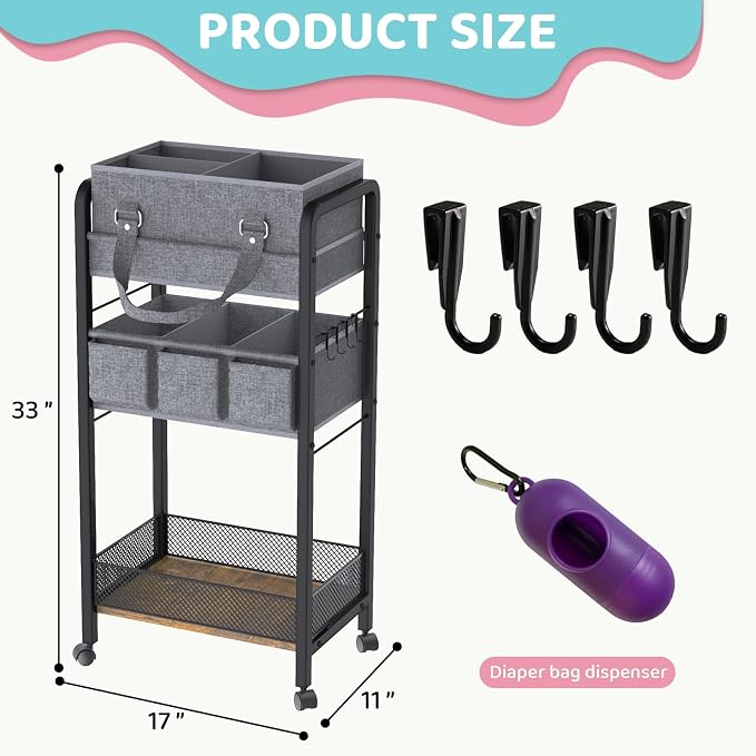 2IN1 Baby Diaper Caddy Organizer-3 Tier Rolling Storage Cart - Image 2