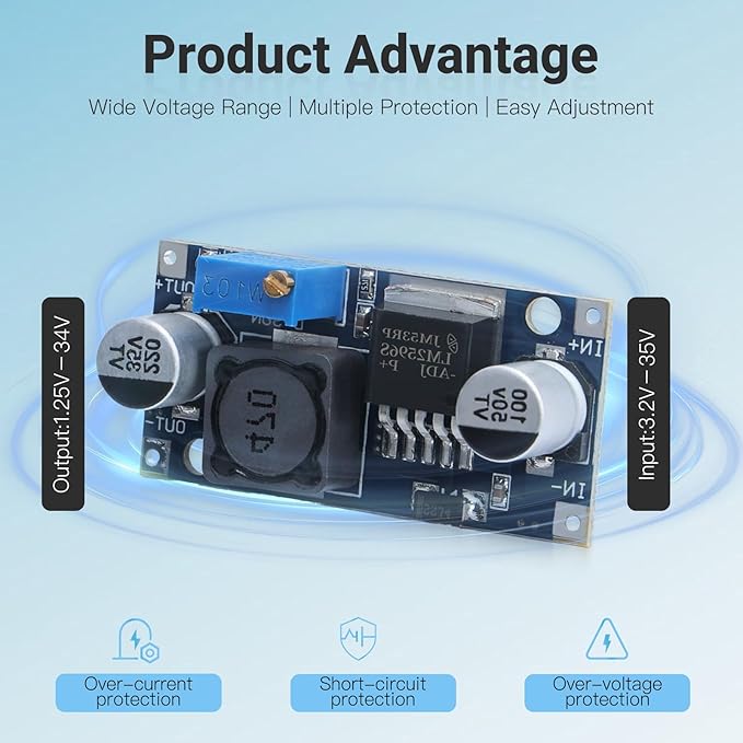 KERWINN 10PCS LM2596 DC-DC Buck Converter Step Down Module, 3.0-40V to 1.5-35V Adjustable Voltage Regulator Power Supply