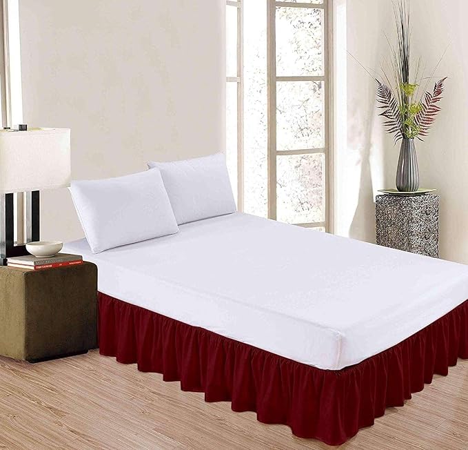 Burgundy Solid Ruffled Bed Skirt Twin XL-10 Inch Drop Split Corner, Microfiber Bedskirt with Platform Three Sided Coverage