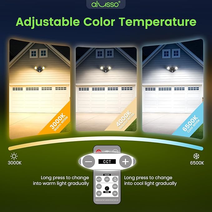 ALUSSO LED Security Lights Motion Sensor, 25W 2000LM Flood Lights Outdoor Motion Sensor with Remote, Dimmable Brightness 3000K-6500K CCT IP65 Security Light ETL Listed for House Garage Yard 1 Pack