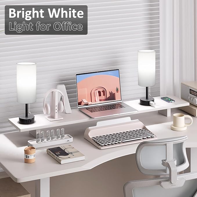 White Bedside Table Lamps Set of 2 - Image 5
