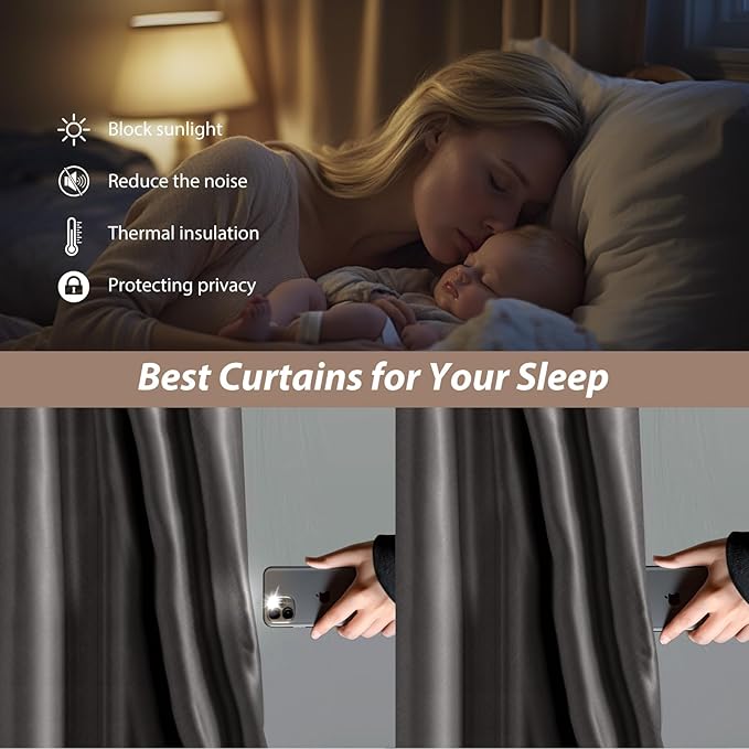 Room Divider Curtains with Ceiling Curtain Track Set Window Curtain for Bedroom,Living Room Total Blackout Thermal Insulated Privacy Ceiling Track Curtain W 9 × H 8 FT Grey drape&Black track