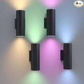rosykite Exterior Double Up Down Outdoor Wall Lights,Mi.Light Remote Control RGB Color Changing 1000lm Warm White 3000k RGBW Cylinder Outdoor Wall Light,Smart LED Exterior Lighting (4 Pack)