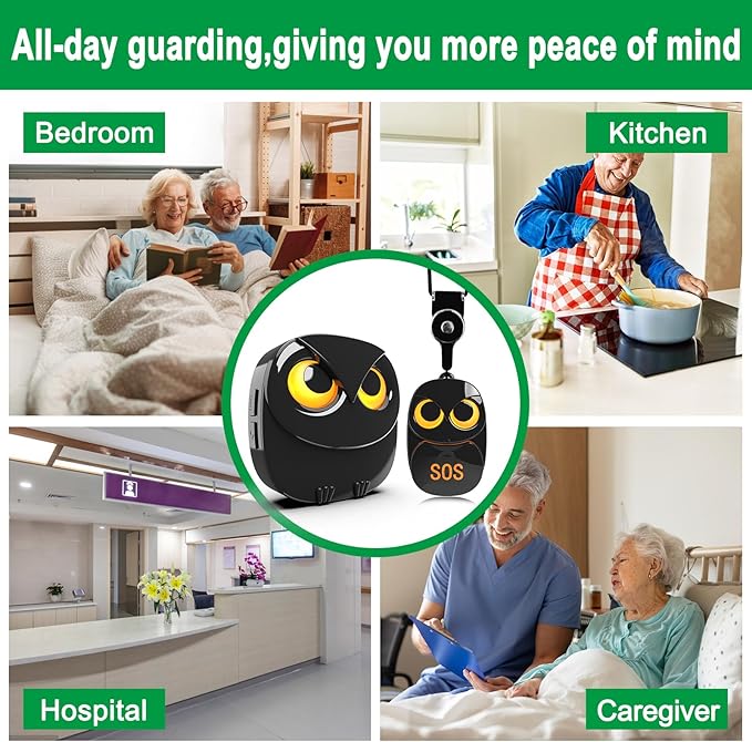 HTZSAFE Caregiver Pager Wireless Call Button 500+ Feet, SOS Alert Nurse Calling Elderly Fall Help System for Patient/Disabled Monitoring at Home, IP55 Waterproof, 1 Transmitter + 1 Receiver , Black
