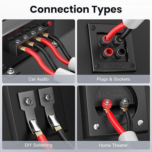 BAHIWOM Fire Safety CL2 Speaker Wire in-Wall & in-Ceiling 12 Gauge Wire 200 FT CCA Cord 2 Conductors Red Black Speaker Cable for Indoor Home Theater System,Car Audio Soft White Jacket