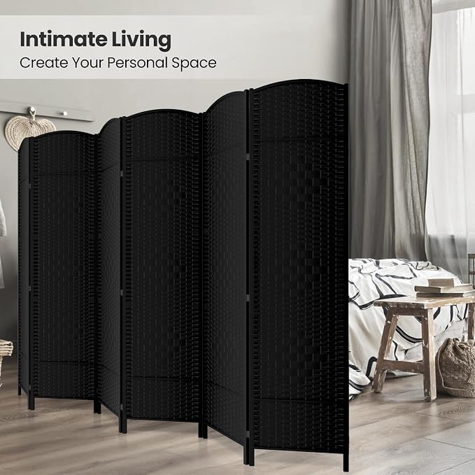 6 Panel Folding Room Divider, Woven Privacy Screen, handcrafted diamond pattern - Image 4