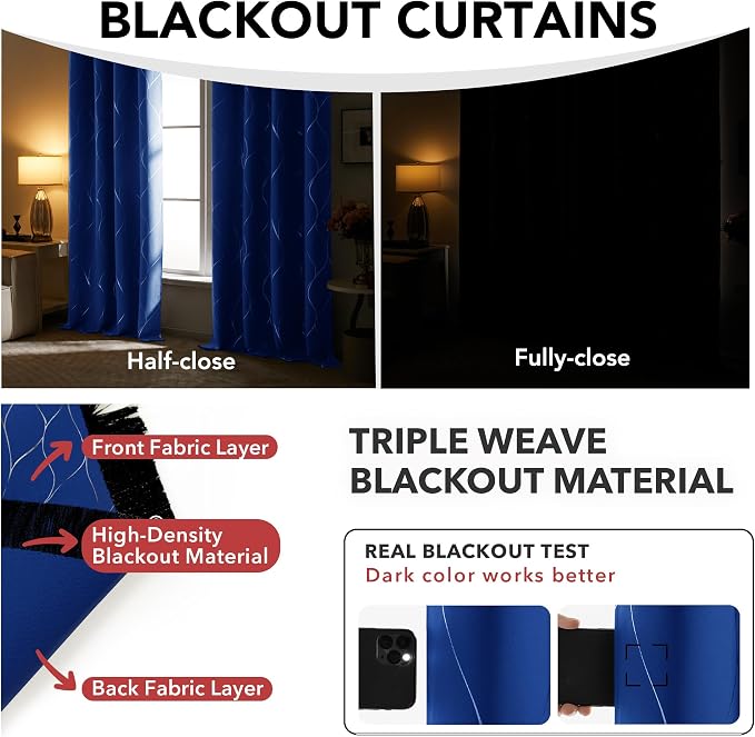 Deconovo Curtains for Living Room, Pattern Blackout Curtains 54 Inches Long | - Image 6
