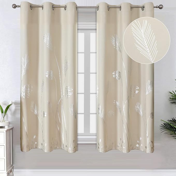Silver Plam Tree Printed Curtains Light Blocking Curtains Thermal Insulated by ESTELARTEXTILER