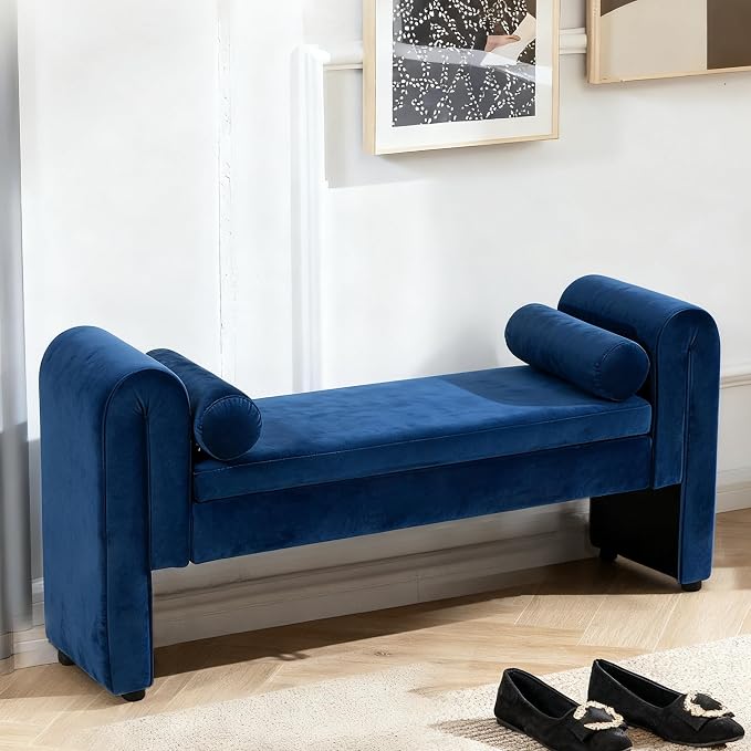 61" Velvet End of Bed Bench, Upholstered Seat - Image 7