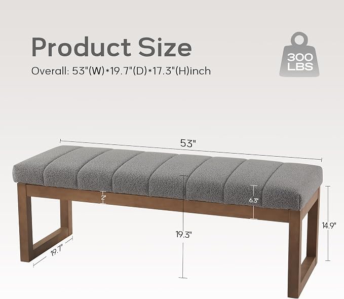 Zihanhome 52.7" Bedroom Bench for End of Bed, Modern Upholstered Teddy Fabric - Image 2