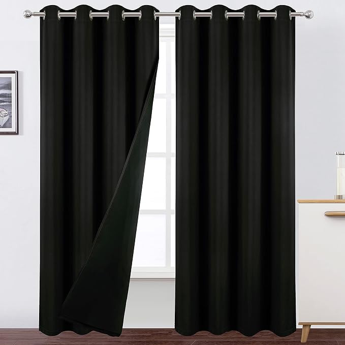 100% Blackout Curtains 52 x 95 Inch/Black Curtains 2 Panels by Lemomo