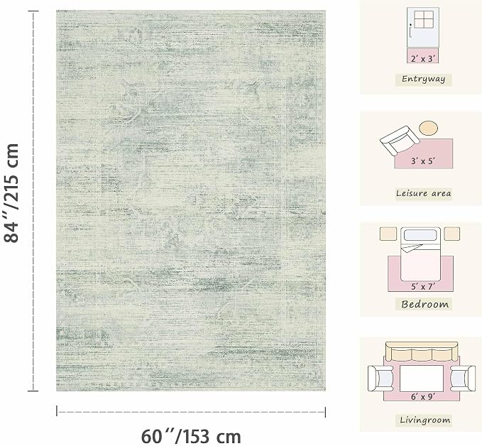 Latte&Fog 3x5 Entryway Green Area Rugs, Washable Small Rugs - Image 2