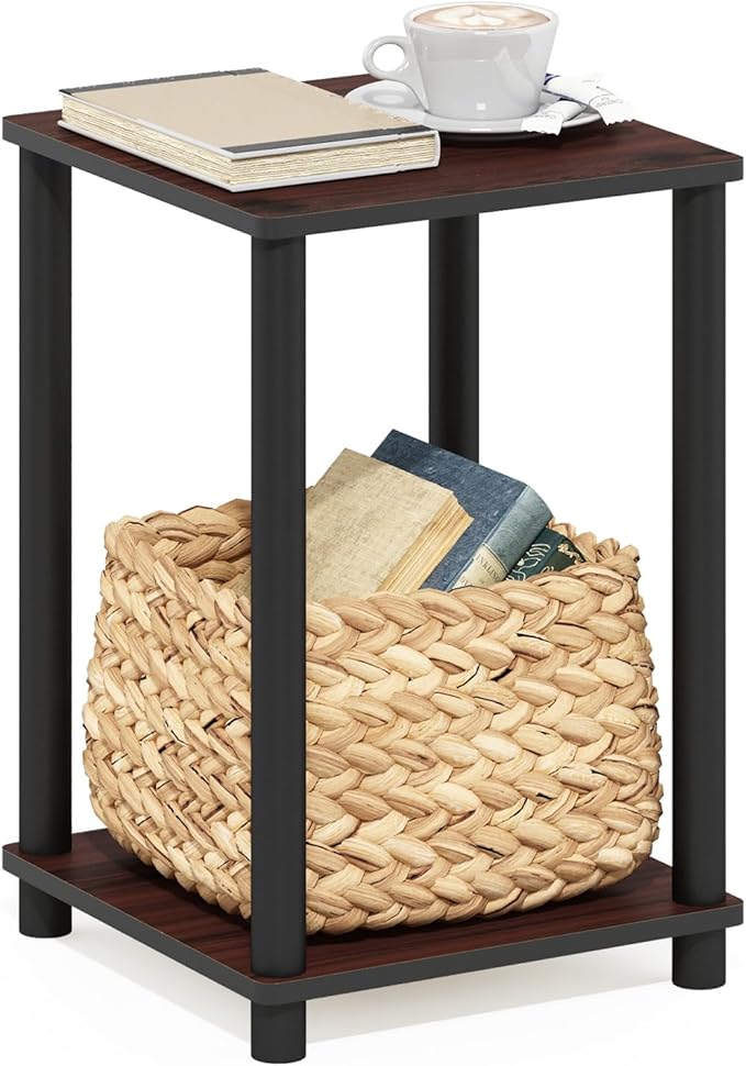 Furinno Turn-N-Tube Toolless Assembly Side Table, 2-Tier Brown End Table - Image 3