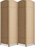 4 Panel Folding Room Divider, Woven Privacy Screen, Light Beige | Solid wood by cocosica