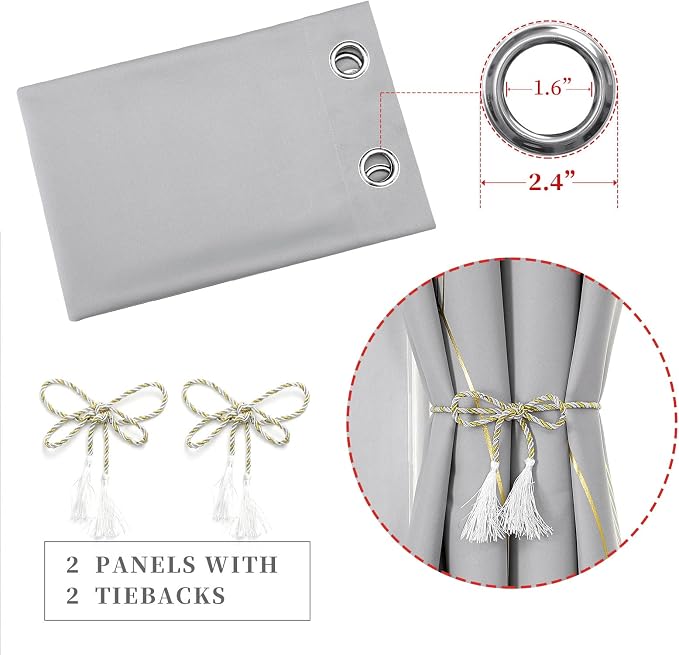 Light Grey Blackout Curtains, Thermal Insulated Window Grommet Drapes - Image 4
