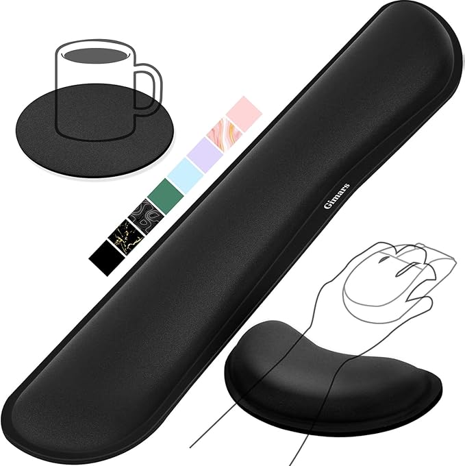 Gimars Upgrade Enlarge Silky and Superfine Fabric Gel Memory Foam Keyboard Wrist Rest Set, Ergonomic Keyboard Mouse Wrist Support for Typing Pain Relief, Comfort for Office, Gaming, Computer, Black