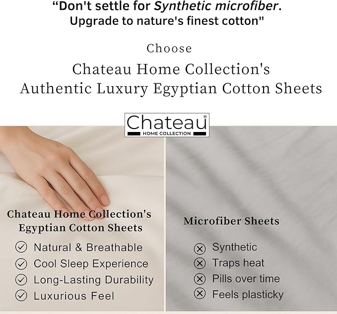 CHATEAU HOME COLLECTION 400 Thread Count Cotton Bed Sheets King Size, 15" Deep Pocket King Sheet Set, 4 Piece Naturally Cool Soft Sateen Weave Machine Washable Fully Elasticated- Semolina