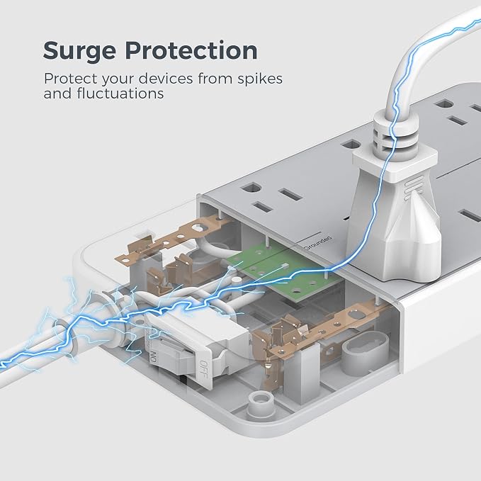 TESSAN Power Strip Surge Protector, 6FT Flat Plug Extension Cord | 8 Outlets 3 - Image 5