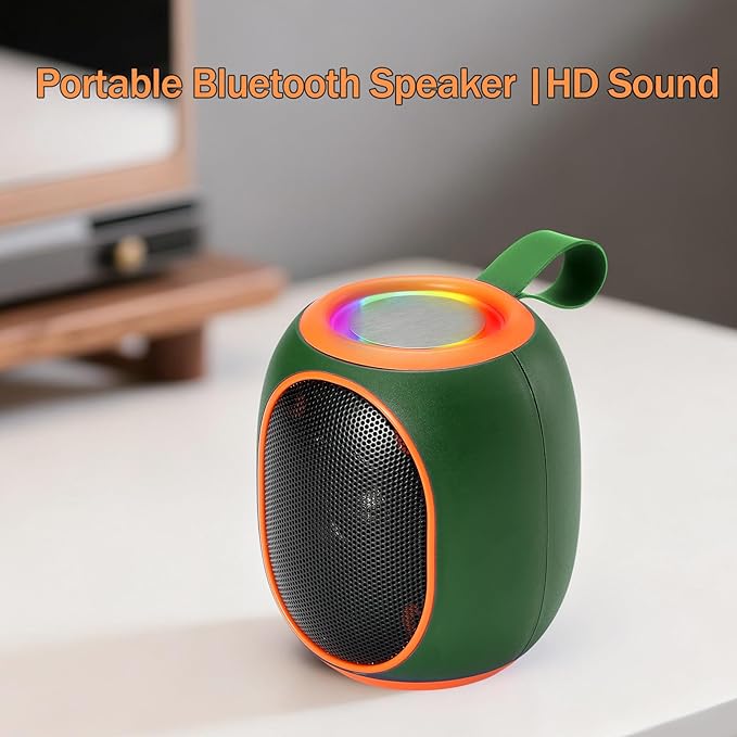 Portable Bluetooth Speaker – 8W HD audio quality, TWS stereo pairing, LED light show, compact and portable, suitable for outdoor use, can be used in cars, travel and parties, a cool teen gift(Green)
