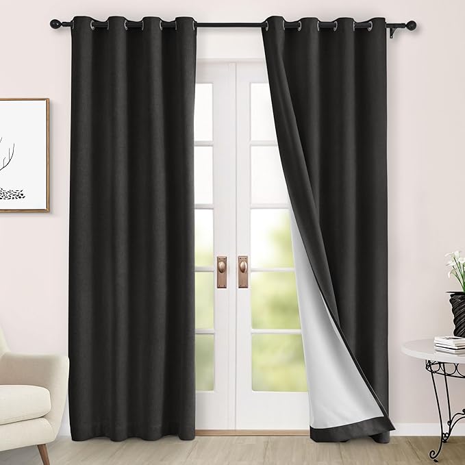 Macochico 100% Blackout Chenille Curtains 96 Inches Long for Hotel Nursery Noise Reducing Thermal Curtain for Bedroom Living Room Grommet Charcoal Grey Drapes with Tieback 52" Wx96 L Classic 1 Panel
