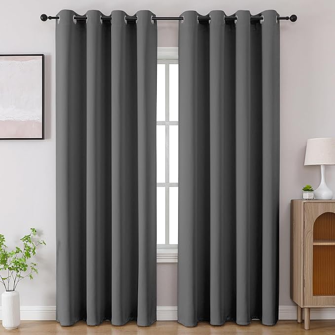 CUCRAF Light Grey Blackout Curtains 96 inch Length 2 Panels Set, Room Darkening by CUCRAF