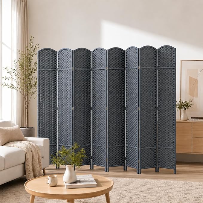 8 Panel Woven Room Divider, Large Freestanding Decorative Partition by Jostyle