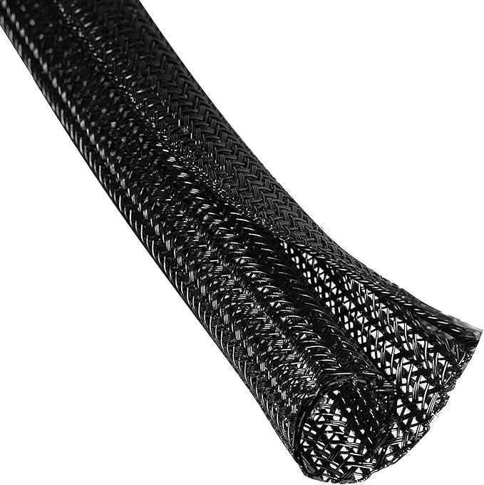 QCSIW 3/4" 25ft Expandable Braided Cable Sleeve Split Wire Loom Tubing – Pet-Proof Cord Protector for USB, Power Cords, Audio/Video Cables – Durable Wire Management Sleeving Black