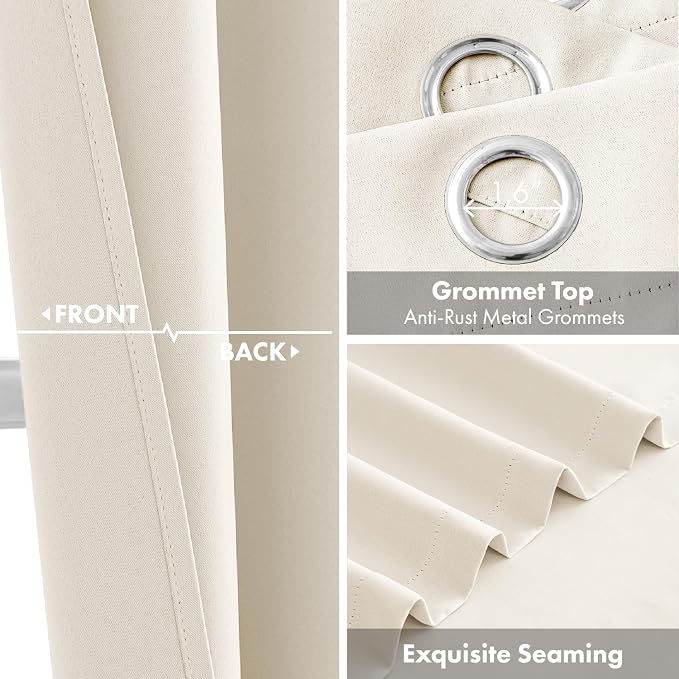 Beige White Blackout Curtains for Bedroom Living Room W40 x L72 Inch | 72 Inch - Image 3
