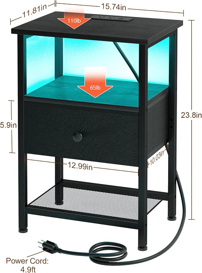 Night Stand, LED Black Nightstand - Image 7