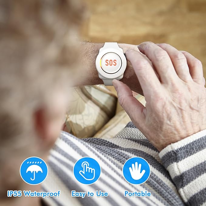 Daytech Caregiver Pager Call Button for Elderly at Home Nurse Alert System for Seniors Patient 2 Receiver 3 Panic Emergency Button