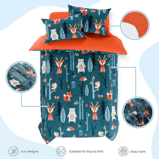 Woodland Animal Kids Bedding Set for Boys, Ultra Soft Microfiber Comforter Set Full Size 4-Pieces, Comforters Bed Sets for Kid Tween Teen Bedroom Decor