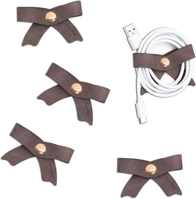 5 Pack Cord Organizer, Bow Cord Keeper, Cable Organizer USB Holder, Leather by SenseAGE