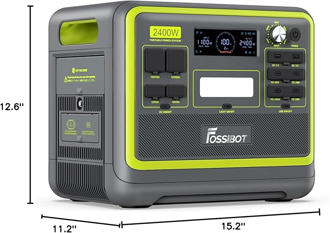 FOSSiBOT F2400 Portable Power Station 2400W, 2048Wh LiFePO4 Battery Backup/6 x 110V AC 2400W Outlets (4800W Peak), 16 Ports, 1.5H Fast Charging, LED Solar Generator for Home Use Camping RV Emergency
