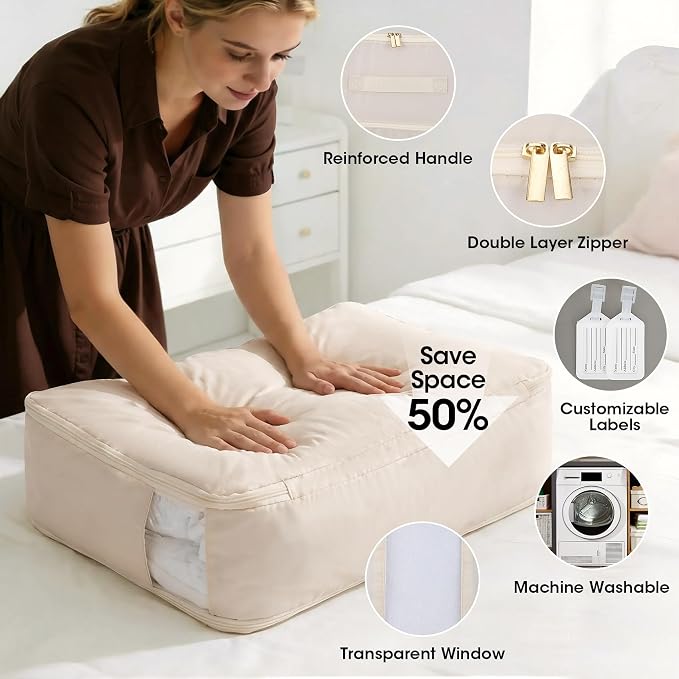 2 Pack Comforter Storage Bag, 136L Blanket Storage Bags Self Compression - Image 3