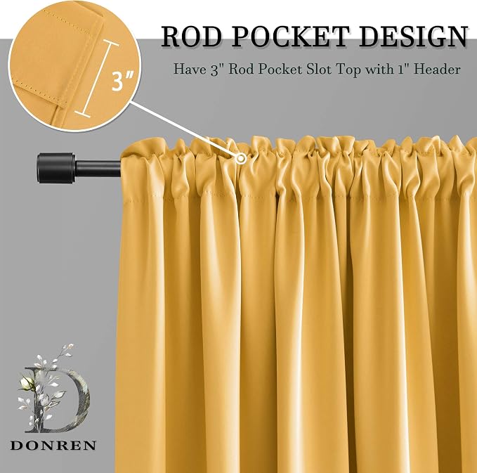 Gold Yellow Blackout Thermal Insulated Curtain Panels - Image 3