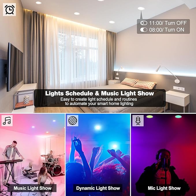 VANANCE Smart Can Light 6 Inch, WiFi & Bluetooth LED Downlight 6Pack, Multicolorred, Dimmeble, 2700K-6500K CCT Selectable, RGBCW Remote LED Recessed Lighting Compatible with Alexa Google Home