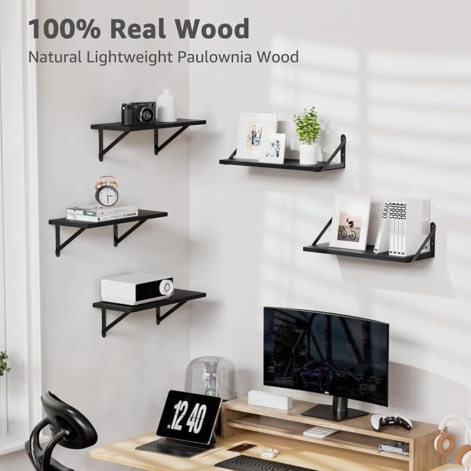 Wall Shelves 7.3" Deep Solid Paulownia Wood | 15mm Thick, Wider & Longer & - Image 5