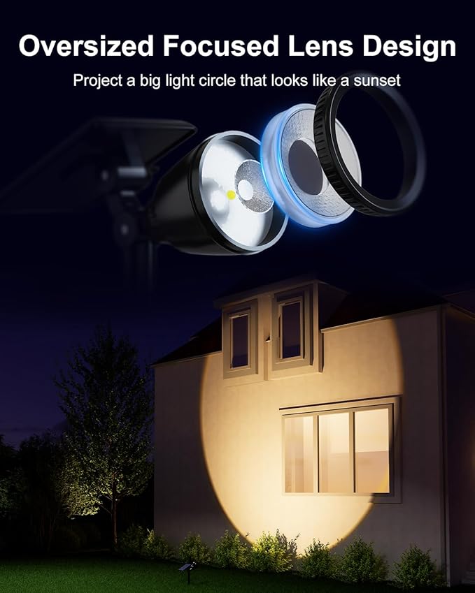 Solar Powered Spot Lights Outdoor Waterproof Super Bright LED Yard Spotlights for Tree, Flag, Lawn, Sculpture, Dusk to Dawn Landscape Uplighting for Outside House Wall Garden Backyard Walkway Driveway