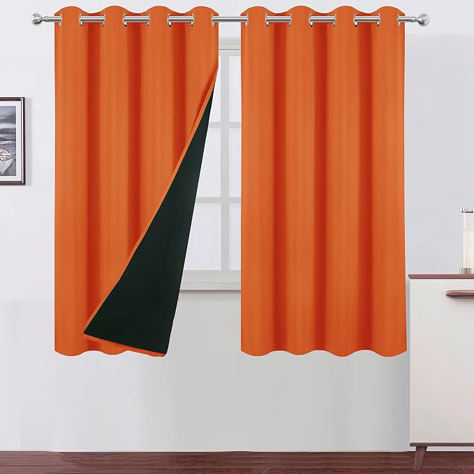 100% Blackout Curtains 52 x 63 Inch/Orange Curtains 2 Panels by Lemomo