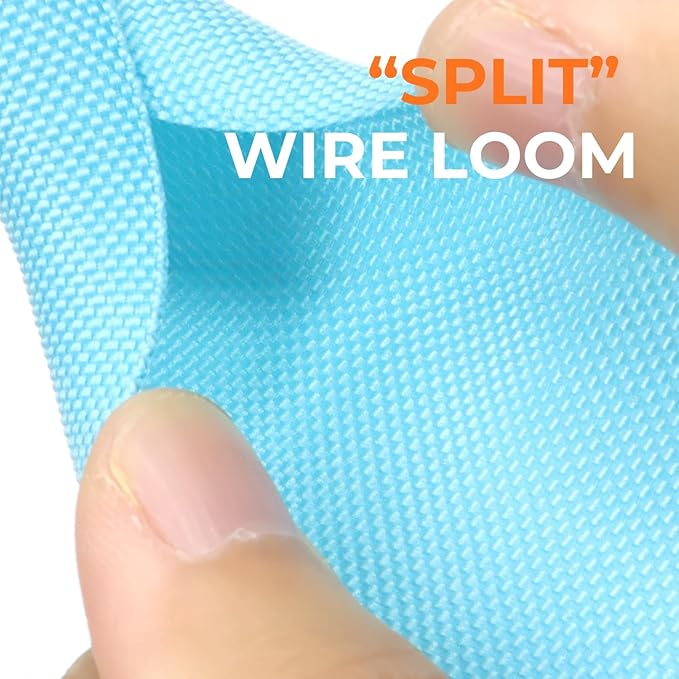 HOLED 5/16 inch Split Braided Cable Management Sleeve for USB Cable Power Cord Audio Video Cable, Wire Loom Cord Protector from Cat Dog Chewing (Sky Blue, 25FT)