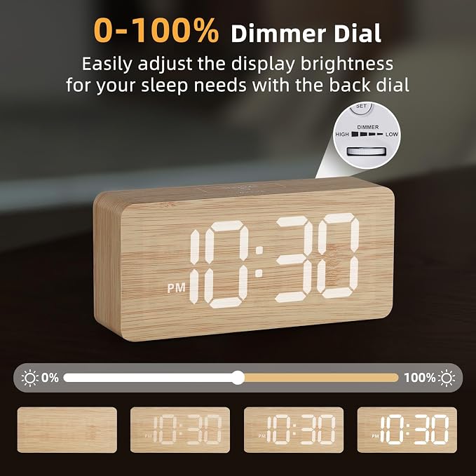uscce Wooden Digital Alarm Clocks - Image 4