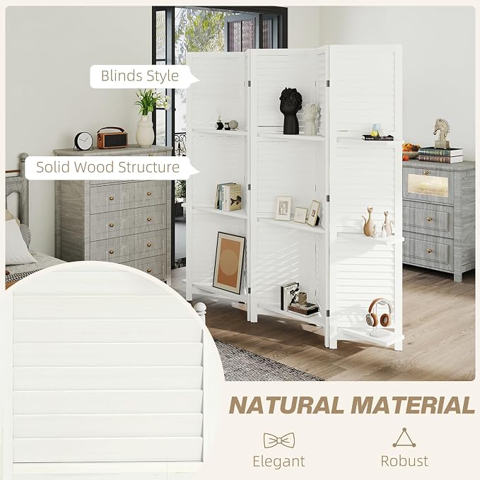 HOMCOM Room Divider with Shelves, 5 Panel, 3 Display Shelves, Folding Storage - Image 5