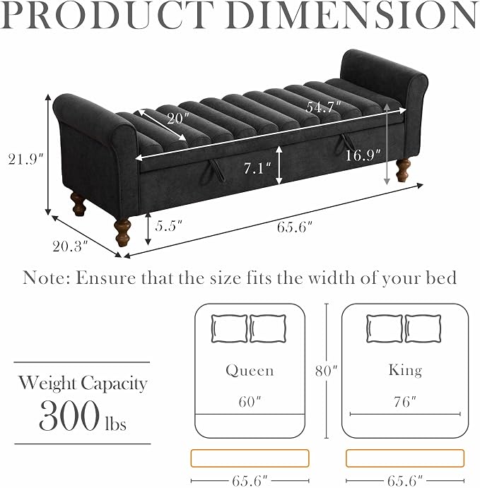Aoiy & Wifon 65.7" W Large Storage Ottoman Bench, King Size End of Bed Storage - Image 2