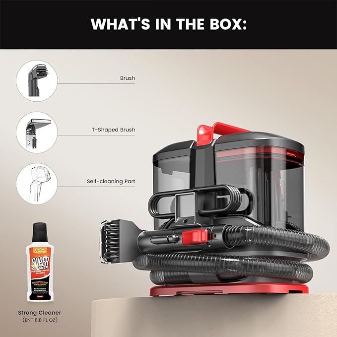 Portable Handheld Upholstery Spot Cleaner Machine, 15Kpa Deep Carpet Cleaner for Pets, Sofa, Couches, Area Rugs and Car, Furniture Cleaner Machine with Versatile Tools & Self-Cleaning System