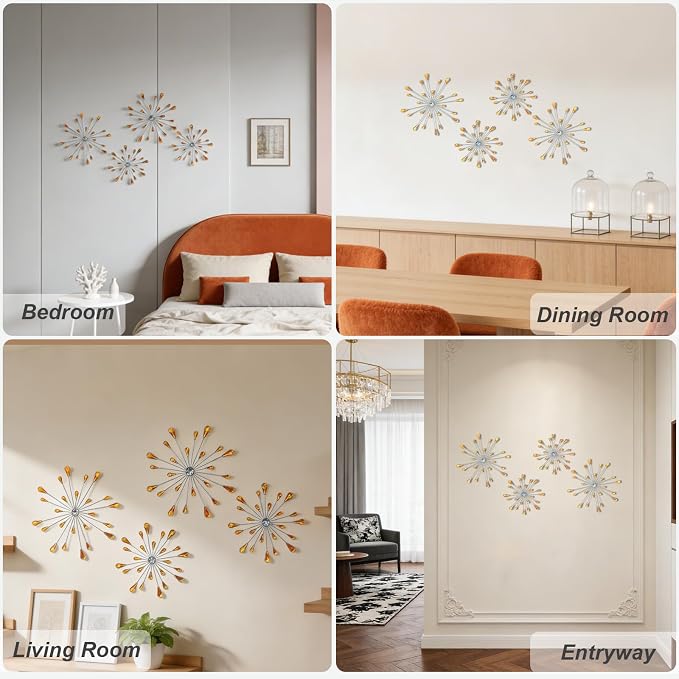 ZEXUIRU 4 Set Silver Starburst Wall Art - Image 6
