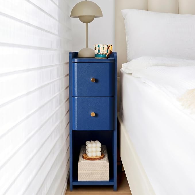 Narrow Nightstand Set of 2, Wooden Small 2 Drawer Nightstand, Slim Side End by FurSchFurniture